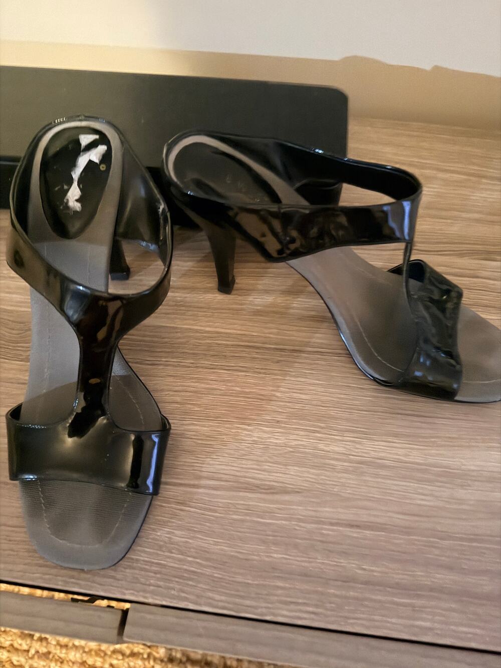 Nine West T Strap Sandals Black Patent 7.5